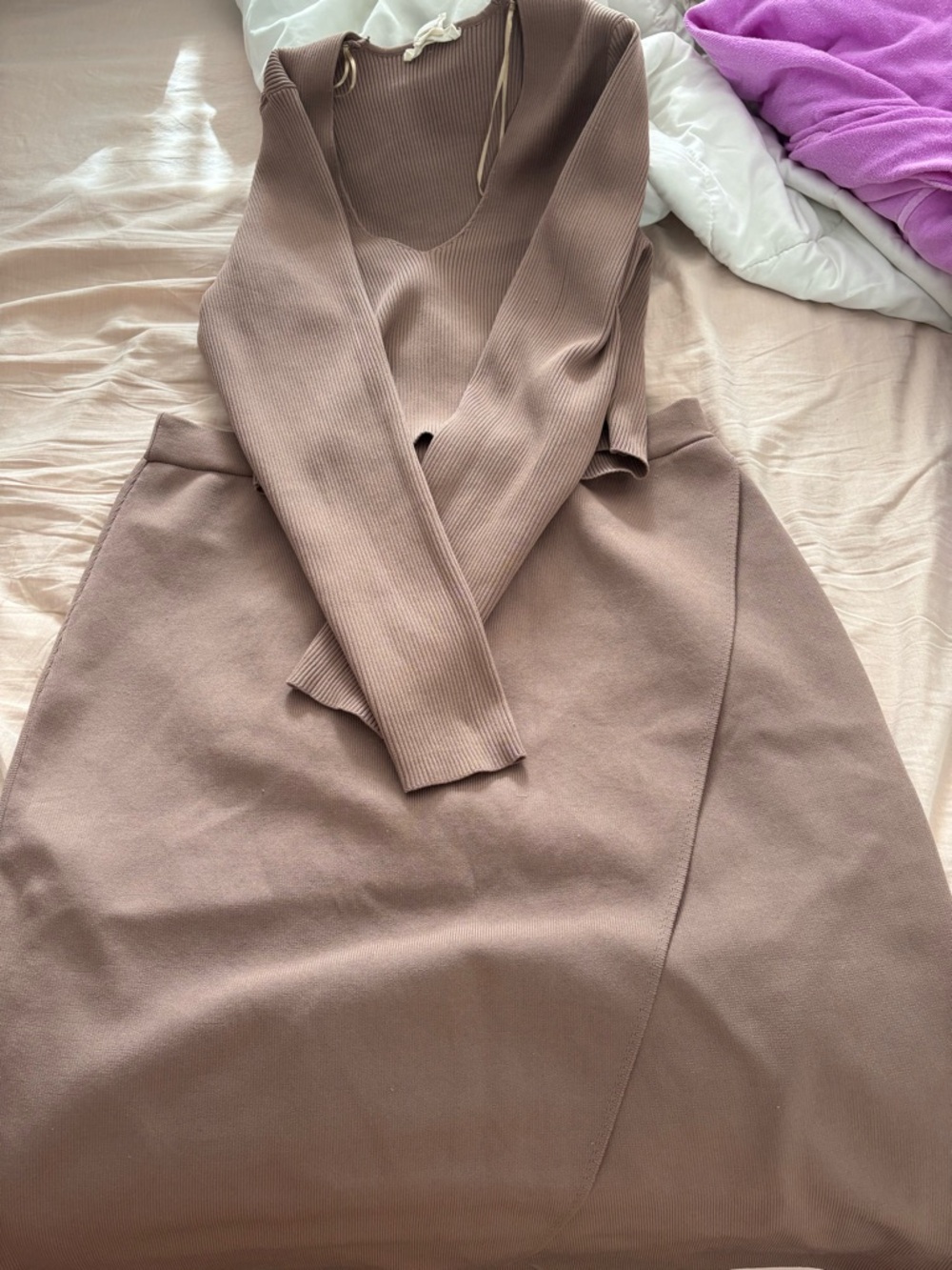 Women's Taupe Knit Set - Skirt & Crop Top